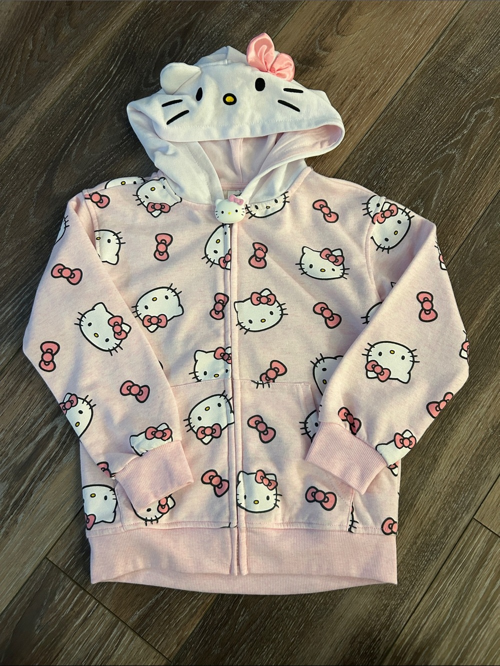 Hello Kitty Light Pink Kids Hooded Zip Sweatshirt with Character Hood